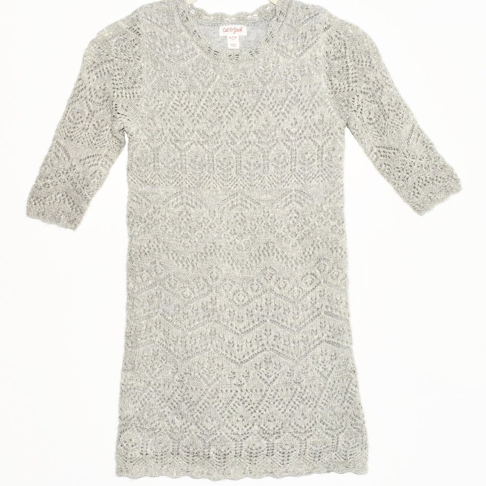 Cat & Jack Crochet Sweater Dress with Sparkly Gold Threads - Medium 7/8